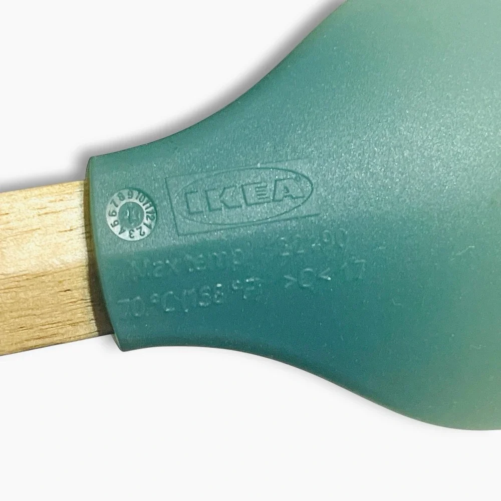 3 Pcs Ikea Backroding Silicone Spoon Spatula Set Wood Handle Mixing Teal Blue
